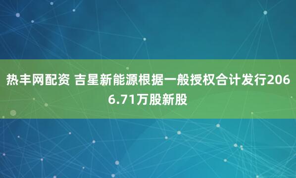 热丰网配资 吉星新能源根据一般授权合计发行2066.71万股新股